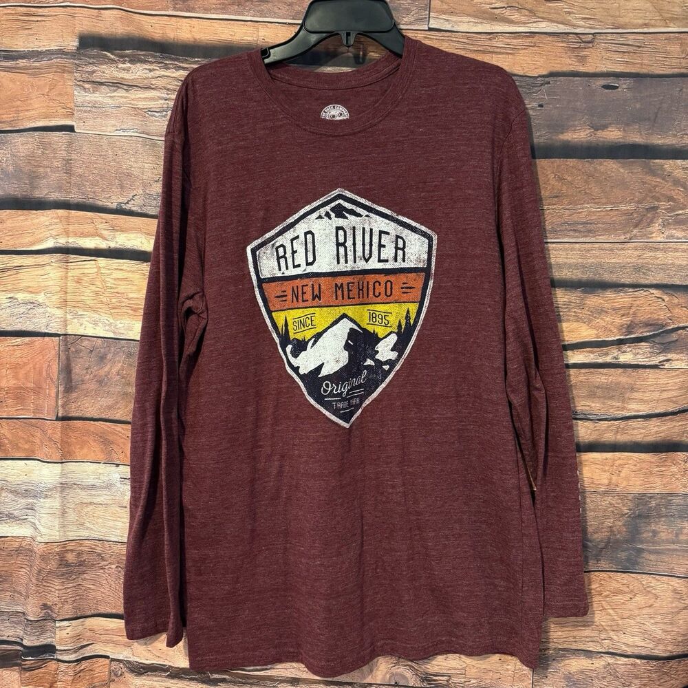 Red River New Mexico XL T-Shirt Men's Maroon Long Sleeve Retro Graphic Tee